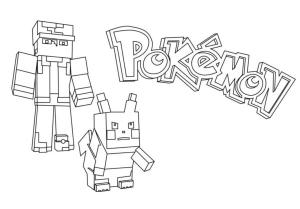 Minecraft boyama sayfası,  coloring page, Minecraft tarzında çizilmiş Pikachu ve Ash, 