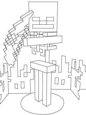 Minecraft boyama sayfası,  coloring page, İskelet çalıların arasında saklanıyor, bu yüzden dikkatli olun, 