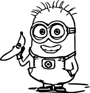 Minions boyama sayfası, coloring page, Muz Tutan Minion Çizimi,