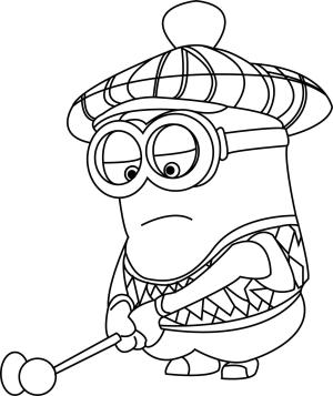 Minions boyama sayfası,  coloring page, Minion Kevin Golf Oynarken, 