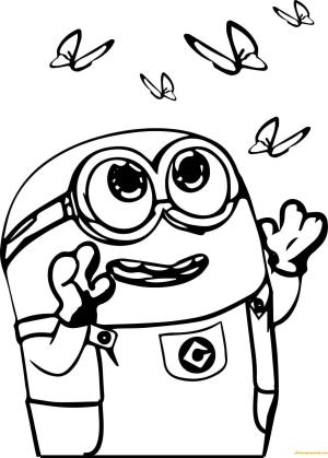 Minions boyama sayfası, coloring page, Kelebekli Minyon Çizimi,