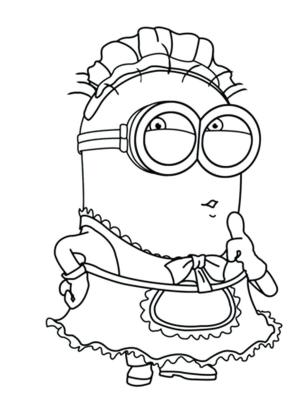 Minions boyama sayfası,  coloring page, Hizmetçi Kostümlü Minion, 