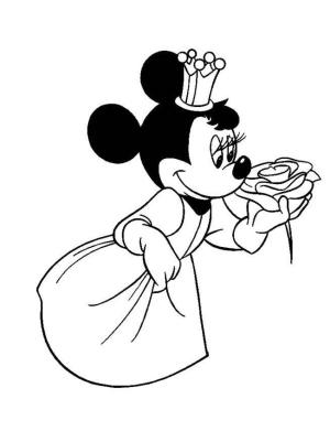 Minnie Mouse boyama sayfası,  coloring page, Kraliçe Minnie Gül Kokluyor, 