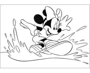 Minnie Mouse boyama sayfası,  coloring page, Snowboard yapan Minnie, 