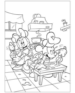 Minnie Mouse boyama sayfası,  coloring page, Mickey ve Minnie Birlikte Krep Yapıyor, 