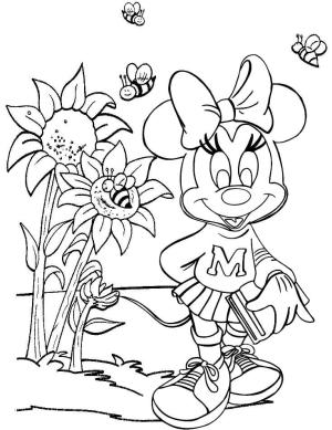 Minnie Mouse boyama sayfası,  coloring page, Çiçek ve Arılar ile Minnie Mouse, 