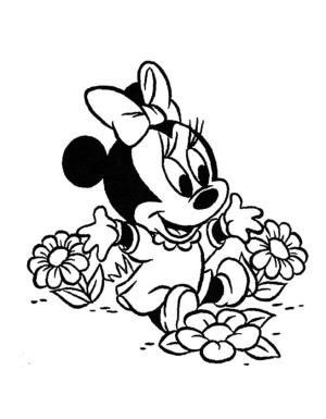 Minnie Mouse boyama sayfası,  coloring page, Çiçekler Arasında Küçük Minnie, 