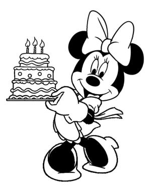 Minnie Mouse boyama sayfası,  coloring page, Doğum günü pastası ile komik Minnie Mouse, 