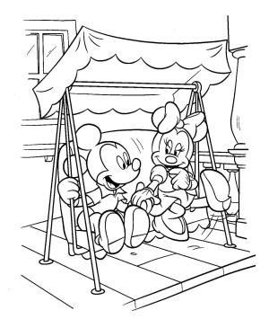 Minnie Mouse boyama sayfası,  coloring page, Salıncakta oynayan Mickey Mouse ve Minnie Mouse, 