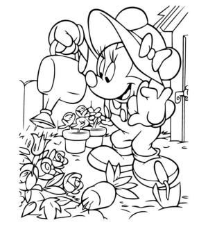 Minnie Mouse boyama sayfası,  coloring page, Bitkileri Sulayan Minnie Mouse, 