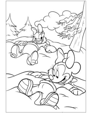 Minnie Mouse boyama sayfası,  coloring page, Minnie ve Daisy Karda Kavga Ediyor, 