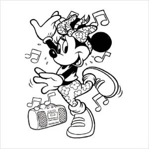 Minnie Mouse boyama sayfası,  coloring page, Minnie Mouse Müzikle Dans Ediyor, 