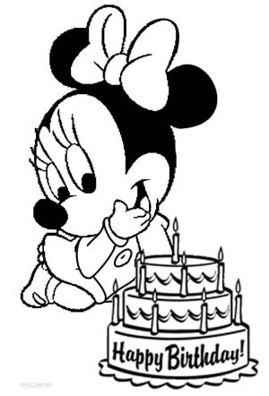 Minnie Mouse boyama sayfası,  coloring page, Bebek Minnie Mouse ve Doğum Günü Pastası, 