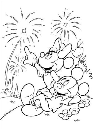 Minnie Mouse boyama sayfası,  coloring page, Mickey Mouse ve Minnie Mouse Havai Fişekleri İzliyor, 