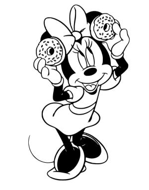 Minnie Mouse boyama sayfası,  coloring page, İki Donut tutan Minnie Mouse, 