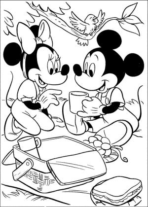 Minnie Mouse boyama sayfası,  coloring page, Şirin Minnie Mouse ve Mickey Mouse Piknikte, 