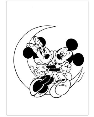 Minnie Mouse boyama sayfası,  coloring page, Minnie ve Mickey Half Moon’da Sarıldı, 