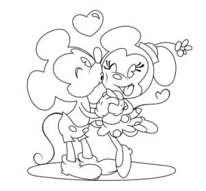 Minnie Mouse boyama sayfası,  coloring page, Mickey Mouse Minnie Mouse’u Öpüşüyor, 