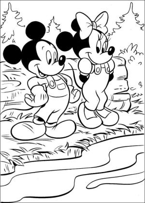 Minnie Mouse boyama sayfası,  coloring page, Nehrin yanında Mickey Mouse ve Minnie Mouse, 