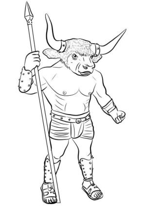 Minotaur boyama sayfası,  coloring page, Mızraklı Minotor, 