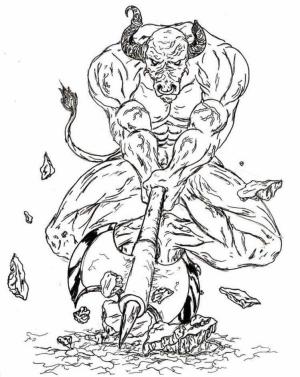 Minotaur boyama sayfası,  coloring page, Güçlü Minotor, 