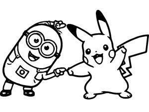 Minyonlar boyama sayfası,  coloring page, Minion ve Pikachu, 