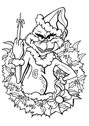 Mızıkçı boyama sayfası,  coloring page, Çelenk ile Korkunç Grinch, 