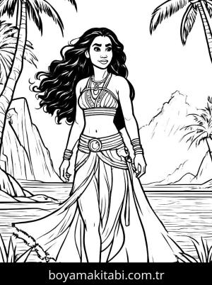 Moana boyama sayfası,  coloring page, minimal, karakterli, doğal