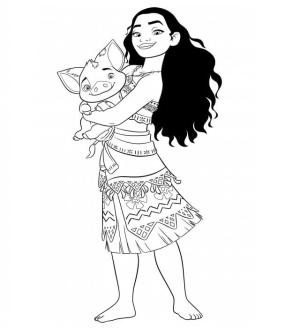 Moana boyama sayfası,  coloring page, Pua tutan Moana, 