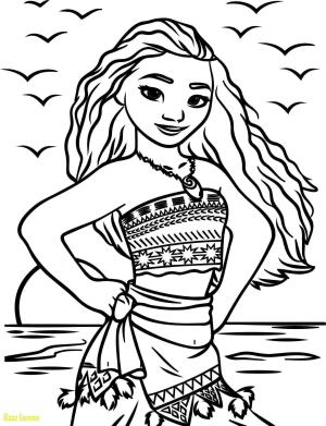 Moana boyama sayfası,  coloring page, Sahilde Moana Portresi, 