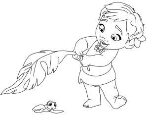 Moana boyama sayfası,  coloring page, Bebek Moana ve Bebek Kaplumbağa, 