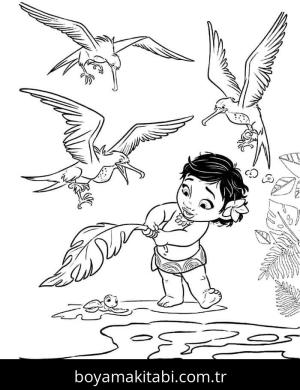 Moana boyama sayfası – eğlenceli etkinlik, el becerilerini geliştirir