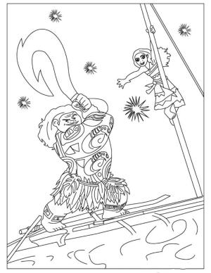 Moana boyama sayfası,  coloring page, Maui ve Moana Teknede Kavga Ediyor, 