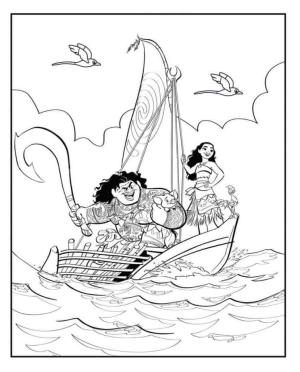 Moana boyama sayfası,  coloring page, Gemide Moana ve Maui, 