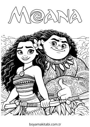 Moana boyama sayfası – kolay boyama, eğitici aktivite