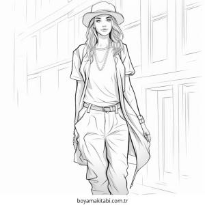 Moda  boyama sayfası – renkli çizimler, okul öncesi