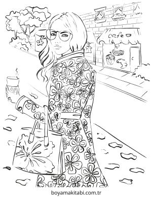 Moda  boyama sayfası – keyifli zaman, renkli çizimler