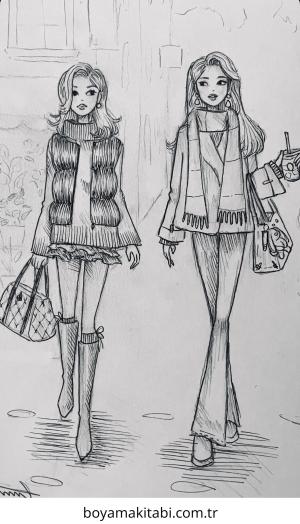 Moda  boyama sayfası – basit çizim, kolay boyama