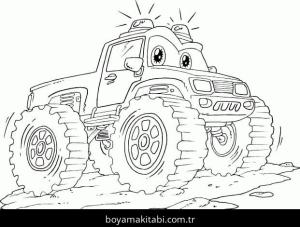 Monster Truck boyama sayfası – eğlenceli etkinlik, el becerilerini geliştirir