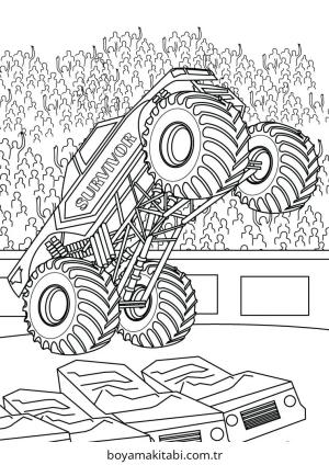 Monster Truck boyama sayfası – renkli çizimler, okul öncesi