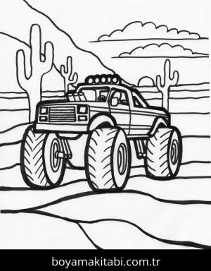 Monster Truck boyama sayfası – çocuklar için, çizgi film temalı