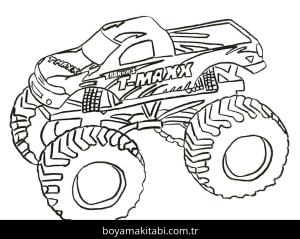 Monster Truck boyama sayfası – çocuk aktivitesi, PDF indir