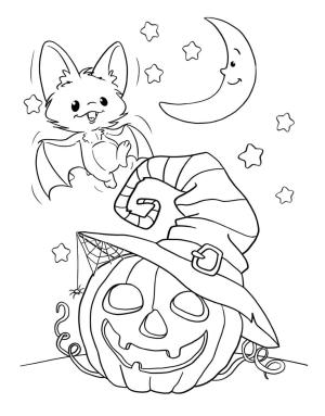 Morcego boyama sayfası,  coloring page, Halloween Balkabağı ve Yarasa Işıkları, 