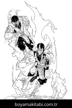 Mortal Kombat boyama sayfası – el becerilerini geliştirir, boyama çalışması