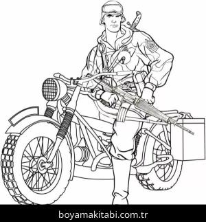 Motosiklet boyama sayfası – PDF indir, sevimli karakter