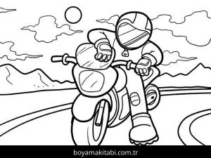Motosiklet boyama sayfası – çizgi film temalı, basit çizim