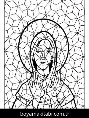 Mozaik boyama sayfası – sevimli karakter, sanatsal çalışma