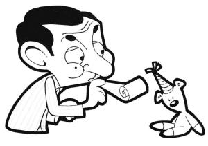 Mr. Bean boyama sayfası,  coloring page, Bay Bean Teddy Ile Oynuyor, 