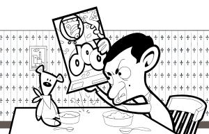 Mr. Bean boyama sayfası,  coloring page, Bay Bean ve Teddy Yeme, 