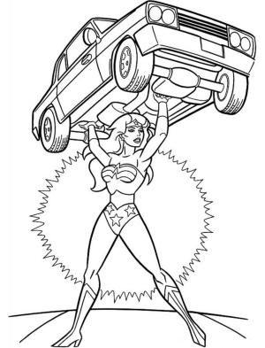 Mucize Kadın (Wonder Woman) boyama sayfası,  coloring page, Araba Kaldıran Güçlü Wonder Woman, 